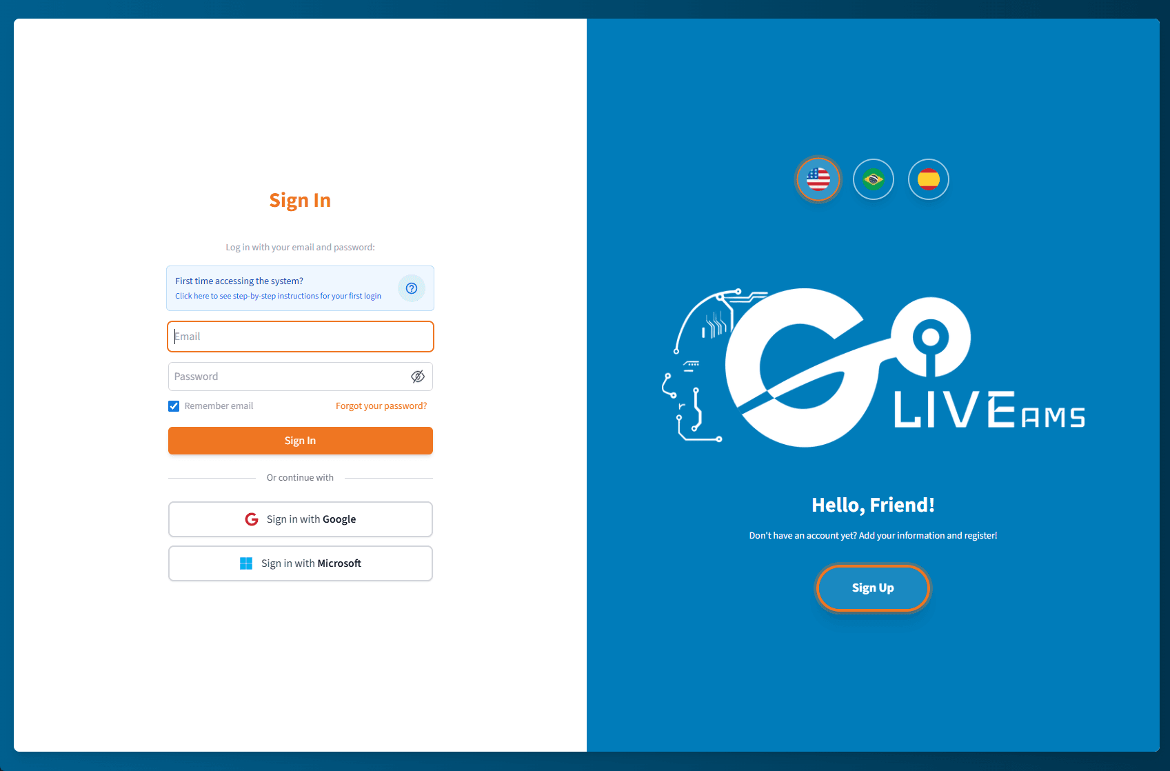Tela de login Go AMS